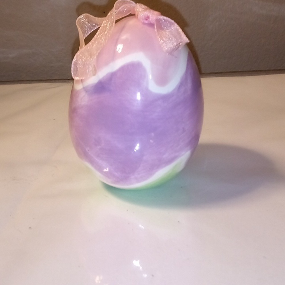 Purple Egg With Wave Of Green & Pink Ornament